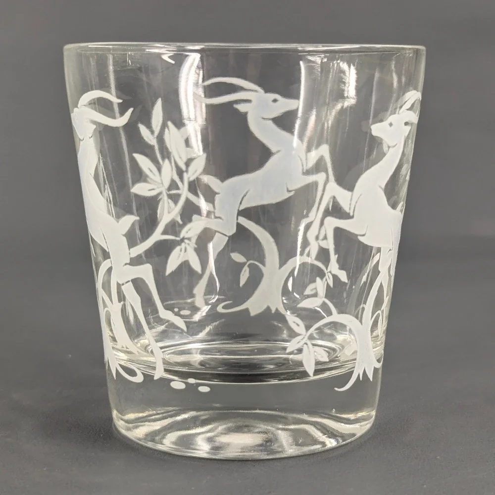 Vintage Frosted White Gazelle Rocks Glasses Set of 8 Mid Century Barware 3.25in